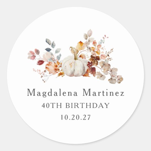 40e Verjaardag Pompoen Herfst Bloem Envelope Seal Ronde Sticker (Voorkant)