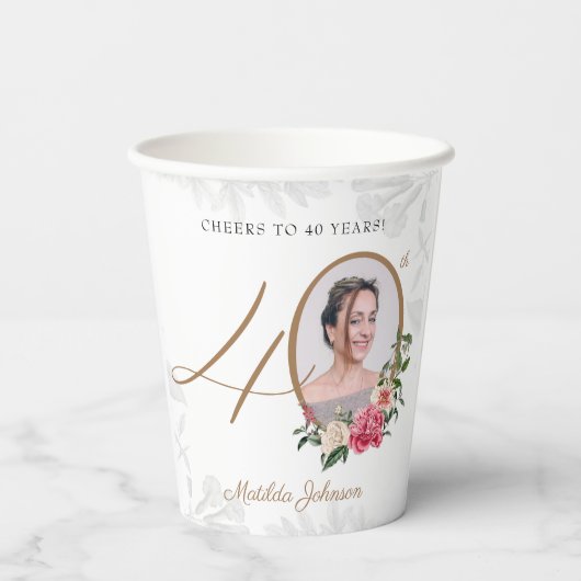 40e verjaardag Proost 40 jaar Custom Foto Papieren Bekers (Achterkant)