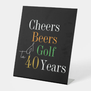 40e verjaardag Proost Beers Golf Zwart Goud Party Reclamebord Met Voetstuk