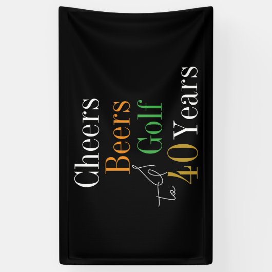 40e verjaardag Proost Beers Golf Zwart Goud Party Spandoek (Verticaal)