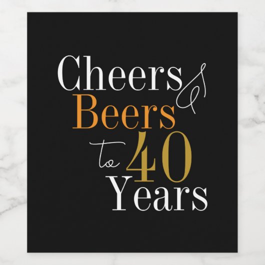 40e verjaardag Proost Beers Zwart Goud Party Wijn Etiket (Enkel label)