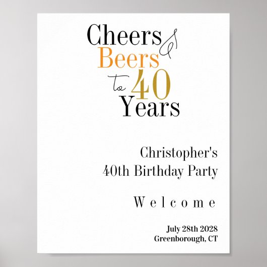 40e Verjaardag Proost Bier Minimaal Feest Welkom Poster (Voorkant)