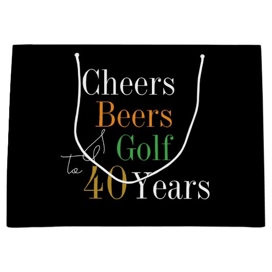 40e verjaardag Proost en Beers Golf Zwart en Goud Groot Cadeauzakje (Voorkant)