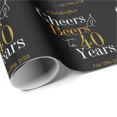 40e verjaardag Proost en bieren Zwart Goud Cadeaupapier (Rol Hoek)