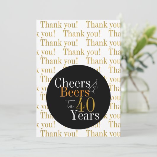 40e verjaardag Proost en bieren Zwart Goud Modern Bedankkaart (Staand voorkant)