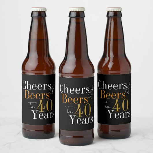 40e verjaardag Proost en bieren Zwart Goud Party Bier Etiket (Flessen)