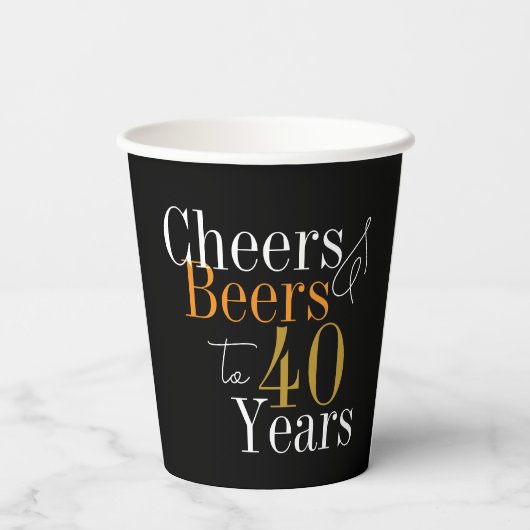 40e verjaardag Proost en bieren Zwart Goud Party Papieren Bekers (Achterkant)