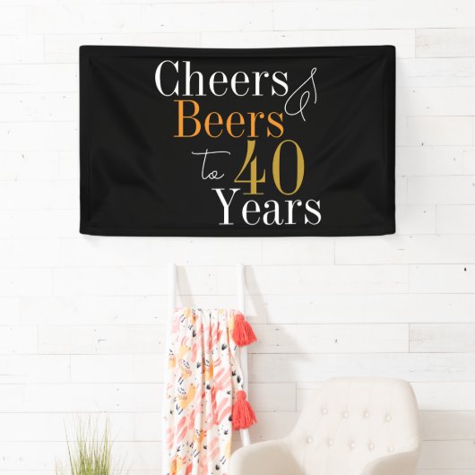 40e verjaardag Proost en bieren Zwart Goud Party Spandoek (Insitu)