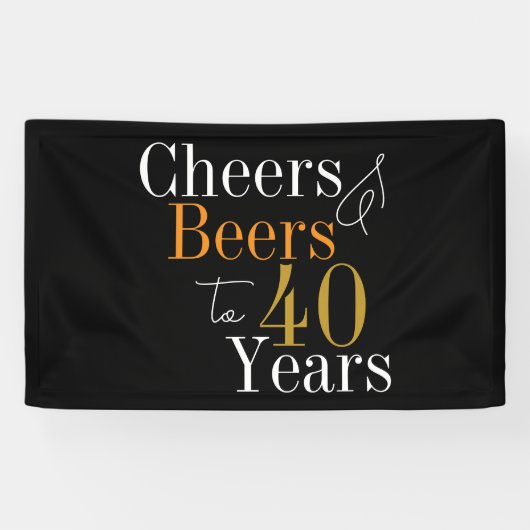 40e verjaardag Proost en bieren Zwart Goud Party Spandoek (Horizontaal)