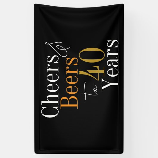 40e verjaardag Proost en bieren Zwart Goud Party Spandoek (Verticaal)