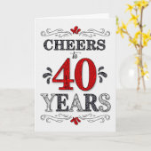 40e verjaardag Proost in rood wit zwart patroon Kaart (Gele Bloem)