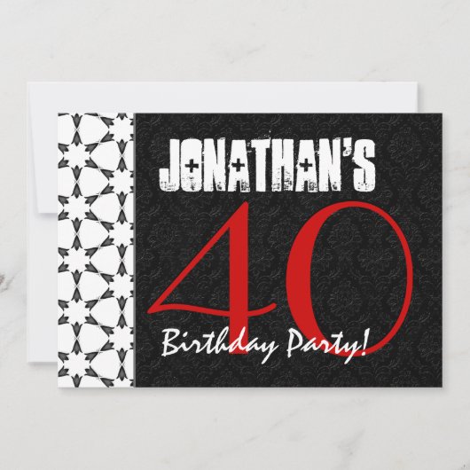40e verjaardag Red Black en White Pattern van de P Kaart (Voorkant)