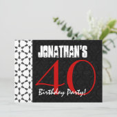 40e verjaardag Red Black en White Pattern van de P Kaart (Staand voorkant)