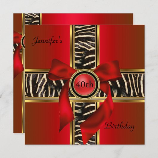 40e verjaardag Red Gold Animal Wild Bow Kaart (Voorkant / Achterkant)