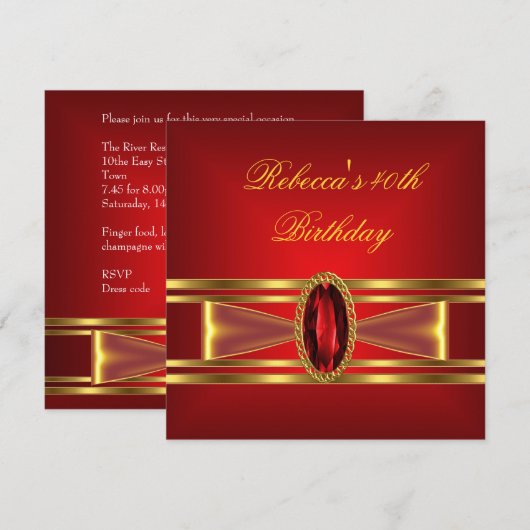 40e verjaardag Red Gold Red Diamond Jewel Bow Kaart (Voorkant / Achterkant)