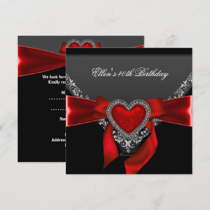 40e verjaardag Red Heart Jewel Black White Kaart