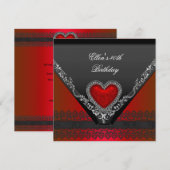 40e verjaardag Red Heart Jewel Black White Kaart (Voorkant / Achterkant)