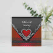 40e verjaardag Red Heart Jewel Black White Kaart (Staand voorkant)