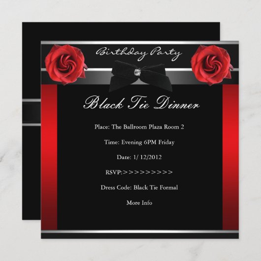 40e verjaardag Red Rose Black Stropdas van Rode Ro Kaart (Voorkant / Achterkant)