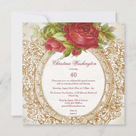  40e Verjaardag Red Rose Lijst Muziekblad Kaart (Achterkant)