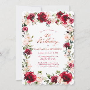 40e verjaardag Red Rose Pink Peony Bloemen Kaart