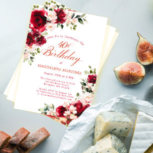 40e verjaardag Red Rose Pink Peony Bloemen Kaart