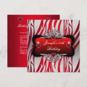 40e verjaardag Red Silver Zebra Black Kaart (Voorkant / Achterkant)