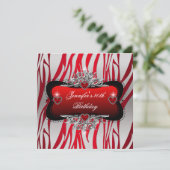 40e verjaardag Red Silver Zebra Black Kaart (Staand voorkant)