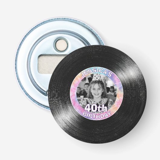 40e Verjaardag Regenboog Retro Button Flesopener (Voorkant)