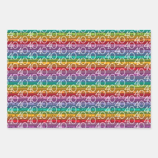 40e verjaardag Regenboog Stripes Inpakpapier Vel (Voorkant)