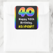 40e verjaardag: Regenboogspectrum # 40, Aangepaste Vierkante Sticker (Tas)