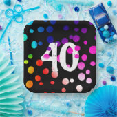 40e verjaardag RegenboogStippen op zwart Papieren Bordje (Feest)