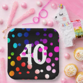 40e verjaardag RegenboogStippen op zwart Papieren Bordje (Feest)