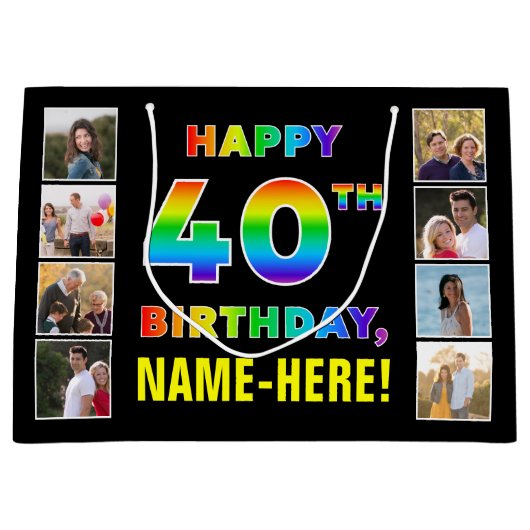 40e verjaardag: Regenboogtekst, aangepaste foto's  Groot Cadeauzakje (Voorkant)