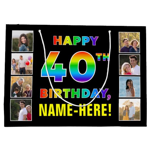 40e verjaardag: Regenboogtekst, aangepaste foto's  Groot Cadeauzakje (Achterkant)