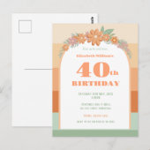 40e verjaardag retro bloemen uitnodiging (Voorkant / Achterkant)