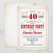 40e verjaardag - Retro Creamy White en Red Kaart (Voorkant / Achterkant)