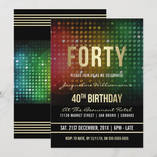 40e verjaardag | Retro Disco-lampjes Kaart (Voorkant / Achterkant)