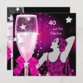 40e verjaardag Retro Diva Fabulous Pink Kaart (Voorkant / Achterkant)