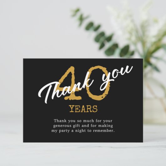 40e verjaardag Retro zwart en goud Bedankkaart (Staand voorkant)