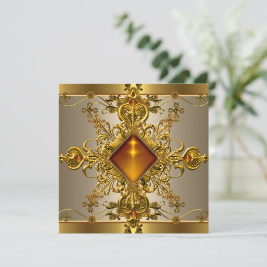 40e verjaardag Rich Coffee Gold Amber Jewel Kaart (Staand voorkant)