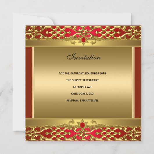 40e verjaardag Rich Red Elegant  Gold Kaart (Achterkant)