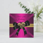 40e verjaardag Rich Royal Black Bright Pink Kaart (Staand voorkant)