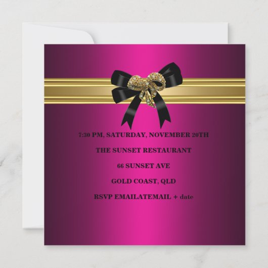 40e verjaardag Rich Royal Black Bright Pink Kaart (Achterkant)