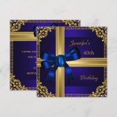 40e verjaardag Rich Royal Blue Gold Jewel Kaart (Voorkant / Achterkant)