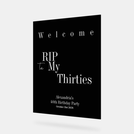 40e verjaardag RIP 30s Party Welkom Acryl Bord (Hoek)