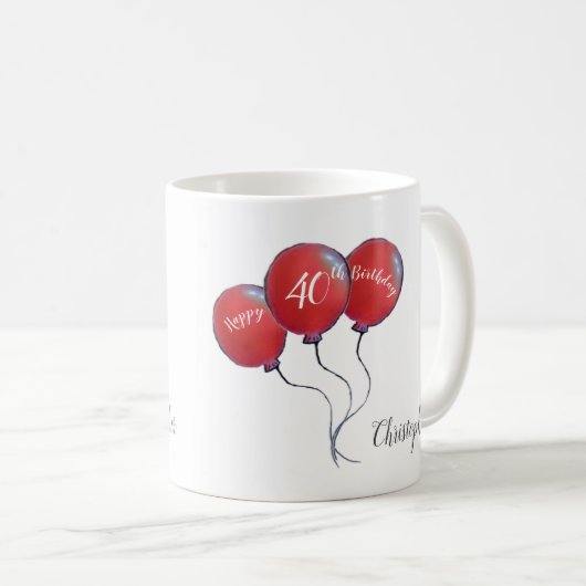 40e verjaardag rode ballongeschenk koffiemok (Voorkant rechts)
