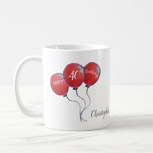40e verjaardag rode ballongeschenk koffiemok (Links)
