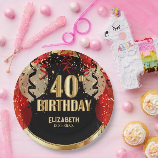 40e verjaardag - Rode ballonnen 🎈 Papieren Bordje (Feest)