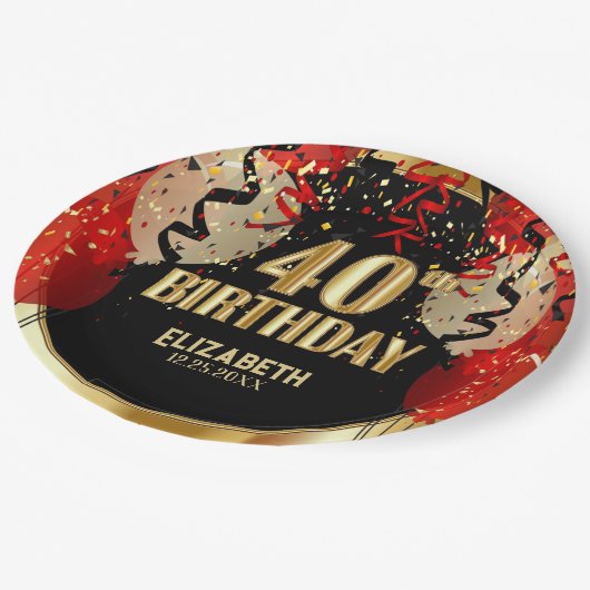 40e verjaardag - Rode ballonnen 🎈 Papieren Bordje (Gekanteld)